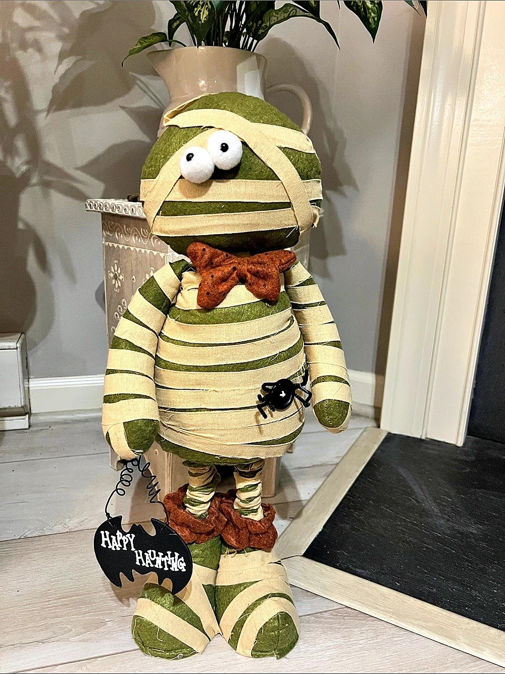 Green & Cream Striped Halloween Mummy Decor